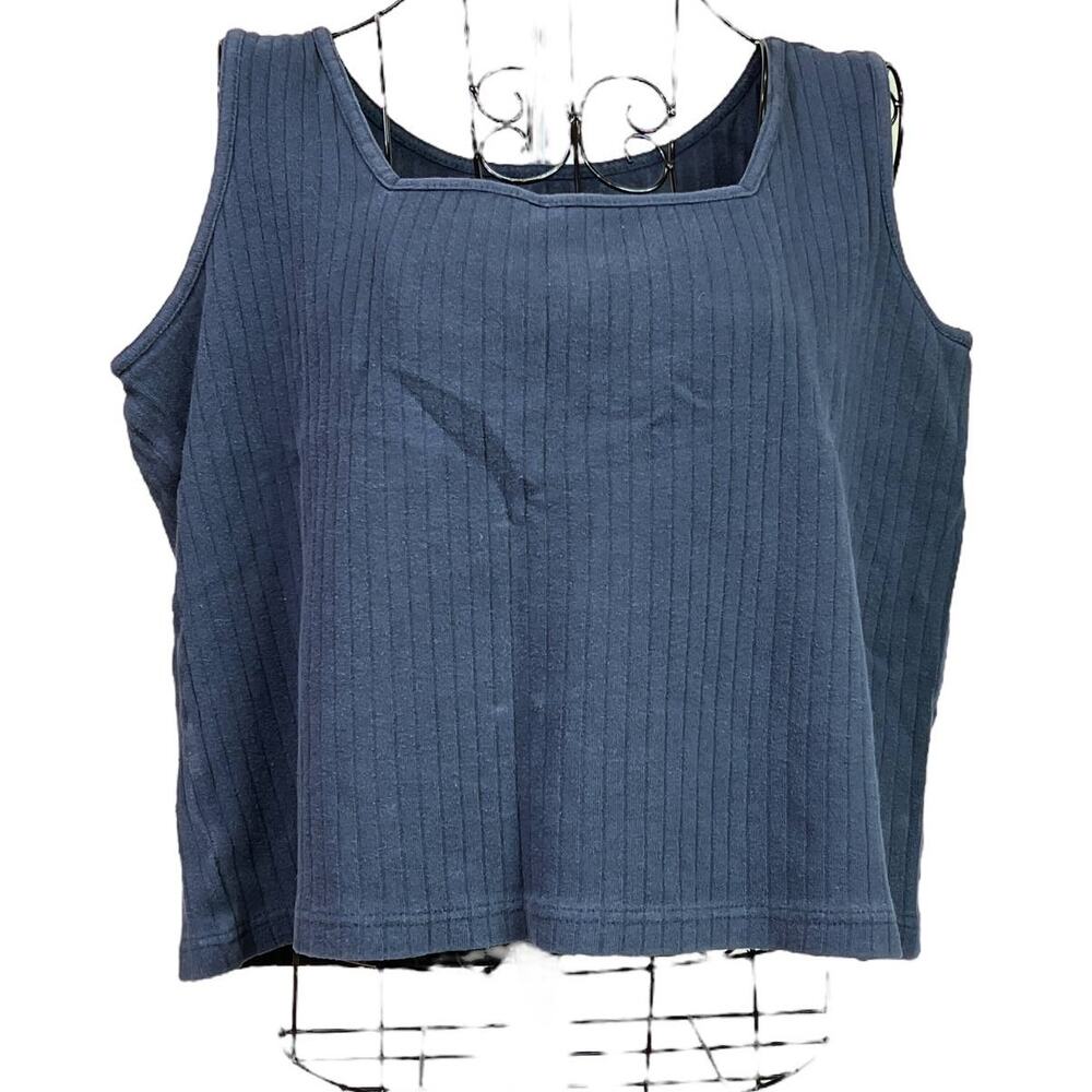 Ladies Blue Rib Summer Cropped Tank Top No Tags - See Measurements